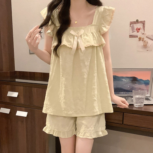 吊带短裤睡衣女款夏季带胸垫套装