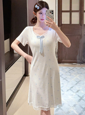 短袖睡衣女夏季莫代尔带胸垫