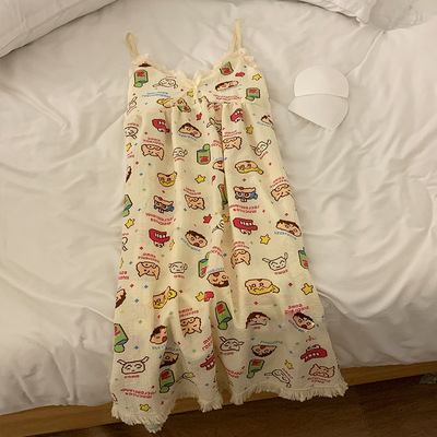 吊带睡裙女夏季梭织棉带胸垫睡衣