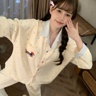长裤 棉质长袖 卡通学生家居服 新款 韩国波点可爱腊肠狗睡衣女春秋季