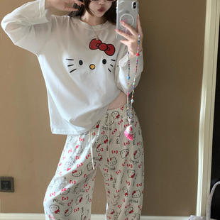 可爱Hellokitty睡衣女款春秋季纯棉2025新款可外穿长袖套装家居服