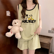 背心睡衣女款夏季纯棉2025新款卡通米奇带胸垫大码休闲家居服套装