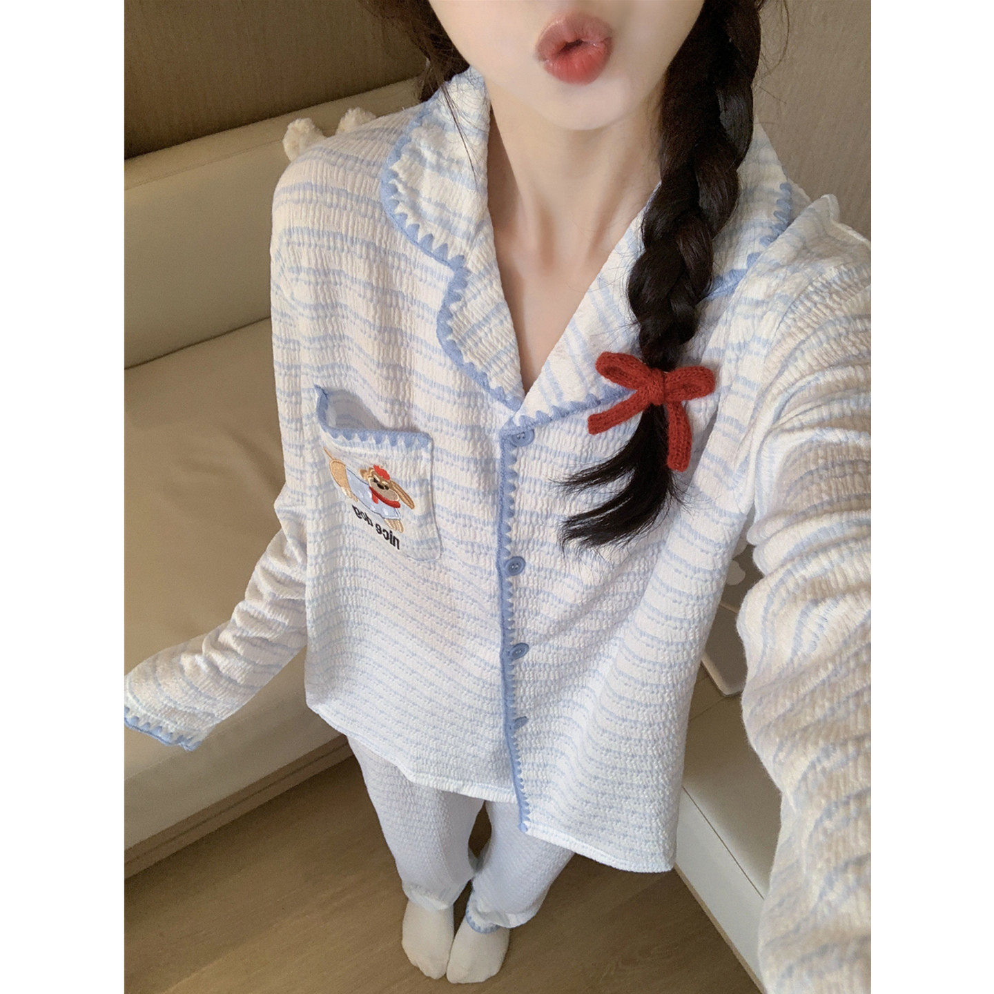 高级感条纹睡衣女款春秋季棉质2026新款可爱腊肠狗长袖套装家居服,女士内衣/男士内衣/家居服,睡衣/家居服套装,淘宝优惠券,粉丝福利购,淘宝优惠卷