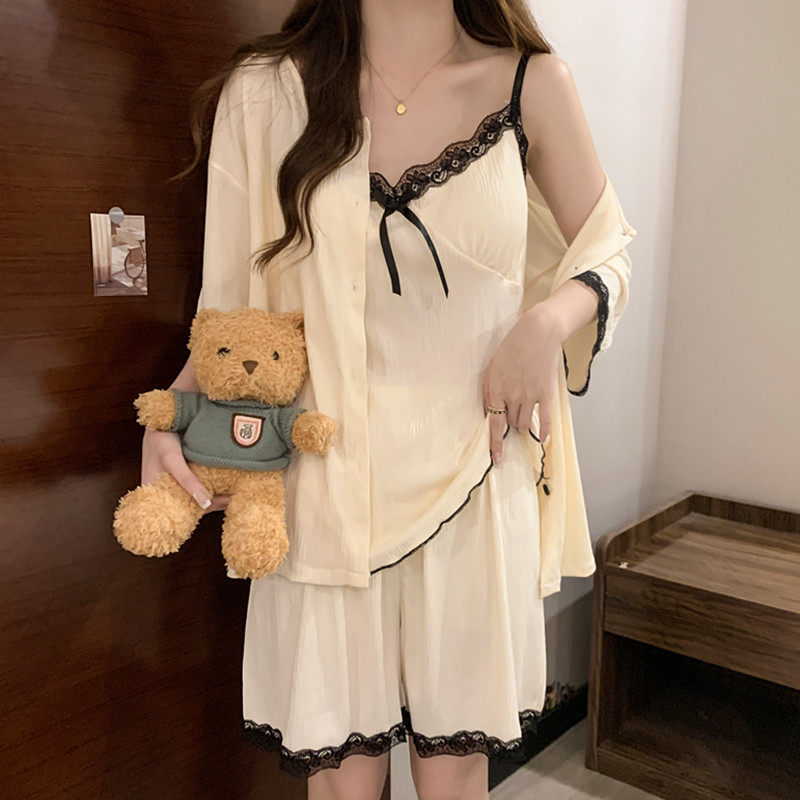 甜美花边吊带三件套睡衣女款夏季