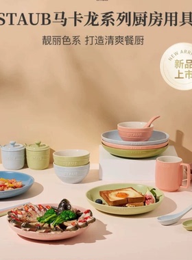 珐琅Staub马卡龙餐具套装餐盘饭碗杯子调味罐餐勺筷子家用餐具