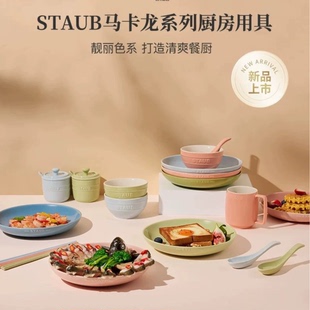 珐琅Staub马卡龙餐具套装餐盘饭碗杯子调味罐餐勺筷子家用餐具
