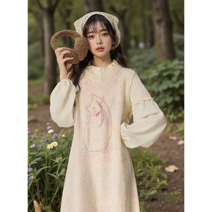 【甜心小姐】春季新款可爱甜美粉色背心连衣裙+衬衫两件套