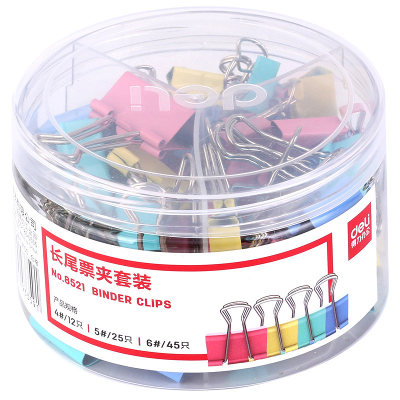 델리 8521 컬러 롱테일 클립 폴더 혼합 소형 페타 클립 크기 혼합 세트 금속 철제 티켓 클립