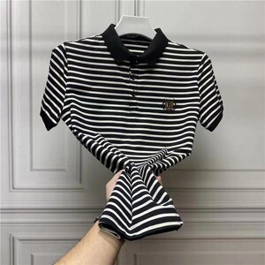 品质捡漏~夏季冰丝短袖t恤男士绣花条纹翻领POLO衫修身T恤男1/2件