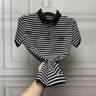 t恤男士 冰丝短袖 绣花条纹翻领POLO衫 修身 2件 品质捡漏 T恤男1 夏季
