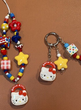 ins风少女红色kitty猫包包手机壳挂绳女ccd相机挂件咕本卡册装饰