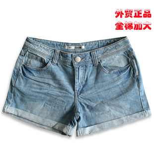 宽松显瘦 运动休闲热裤 2021夏外贸直筒大码 女士全棉牛仔卷边短裤