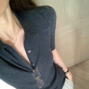高级感老钱风春夏半开领薄款针织衫女修身显瘦软糯百搭polo领上衣