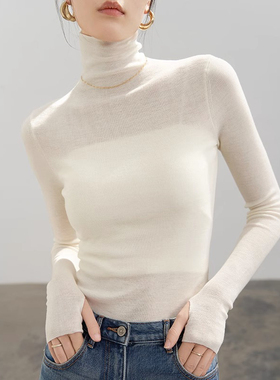 高领软糯羊毛打底衫女2025秋冬薄款内搭上衣针织衫堆堆领微透毛衣