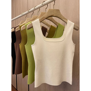 无袖 2026夏季 内搭吊带打底衫 白色方领冰丝针织吊带女短款 上衣 法式