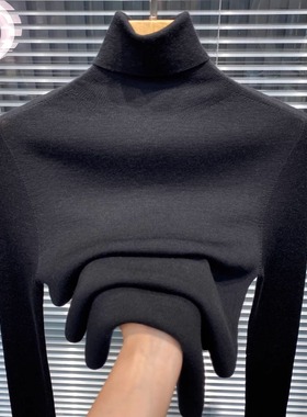 高领软糯羊毛打底衫女2025秋冬黑色内搭针织翻领高弹洋气修身毛衣