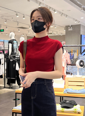 夏季薄款冰丝短袖T恤女港风上衣2026新款时尚红色气质半袖针织衫