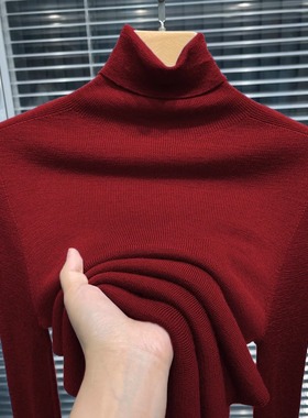 红色翻领羊毛打底衫女2025秋冬新款软糯针织衫修身内搭高领毛衣