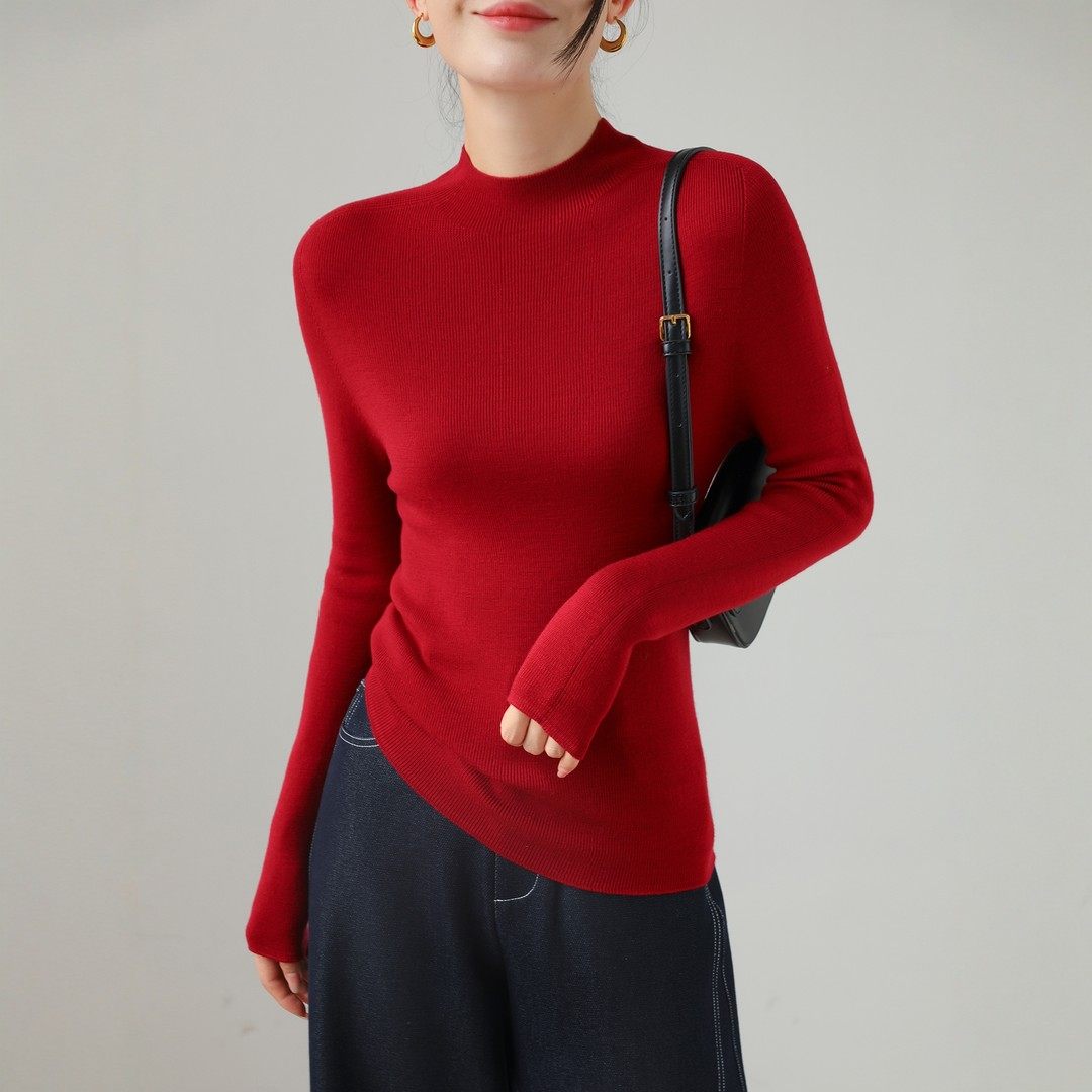 半高领无缝一体红色打底毛衣女秋冬修身显瘦本命年长袖羊毛针织衫,女装/女士精品,毛针织衫,淘宝优惠券,粉丝福利购,淘宝优惠卷