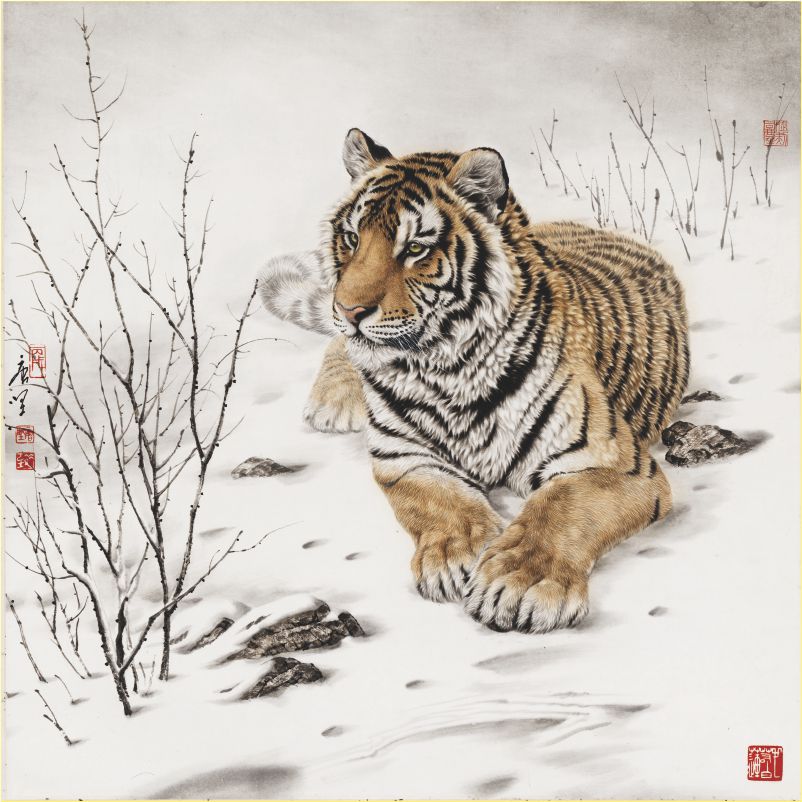 高清老虎国画动物名画工笔画油画装饰画电子版jpg格式图片素材A