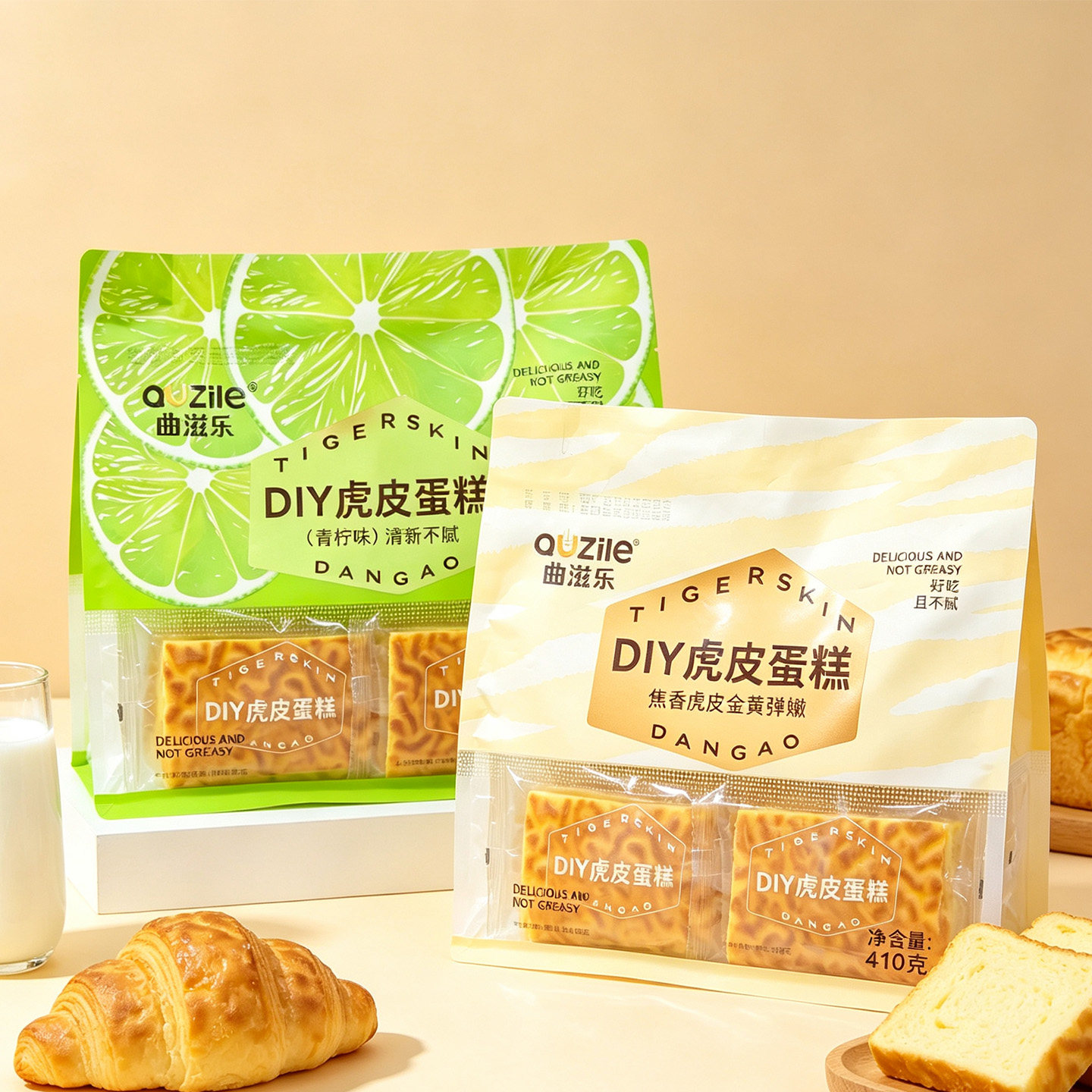 曲滋乐DIY虎皮蛋糕410g袋营养早餐速食点心面包代餐零食充饥糕点