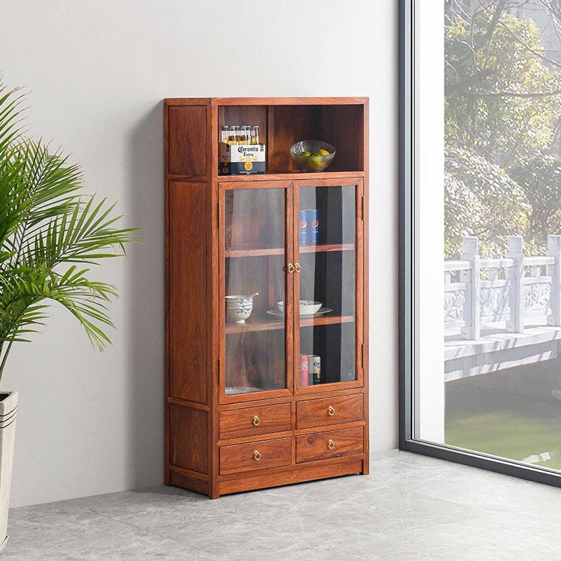 红木书架新中式书橱全实木书柜花梨木置物柜刺猬紫檀书橱柜玻璃柜