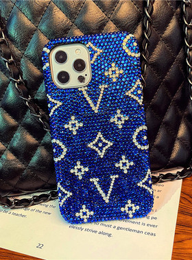 适用iPhone14Promax克莱因蓝iPhone13Promax镶钻手机壳12Pro潮牌奢华水钻11苹果13女款网红14plus轻奢水钻nis