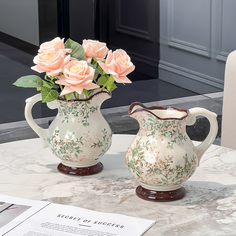 淡雅高级感复古大口径花瓶小众设计风个性艺术花器陶瓷工艺品摆件