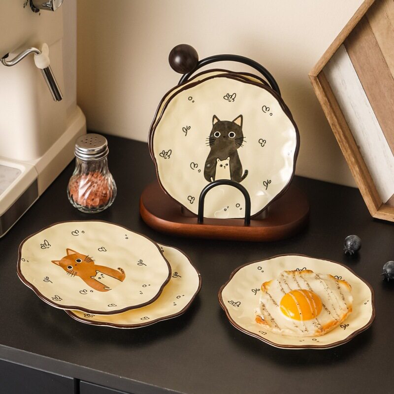 简约小清新小猫陶瓷吐骨碟套装多用途下午茶瓜子花生水果盘果碟子