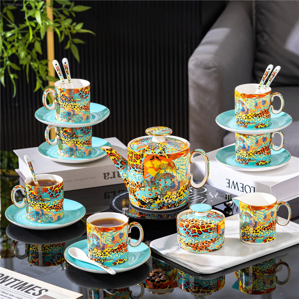 丛林影豹骨瓷咖啡具咖啡壶咖啡杯碟勺陶瓷下午茶具礼盒套装伴手礼