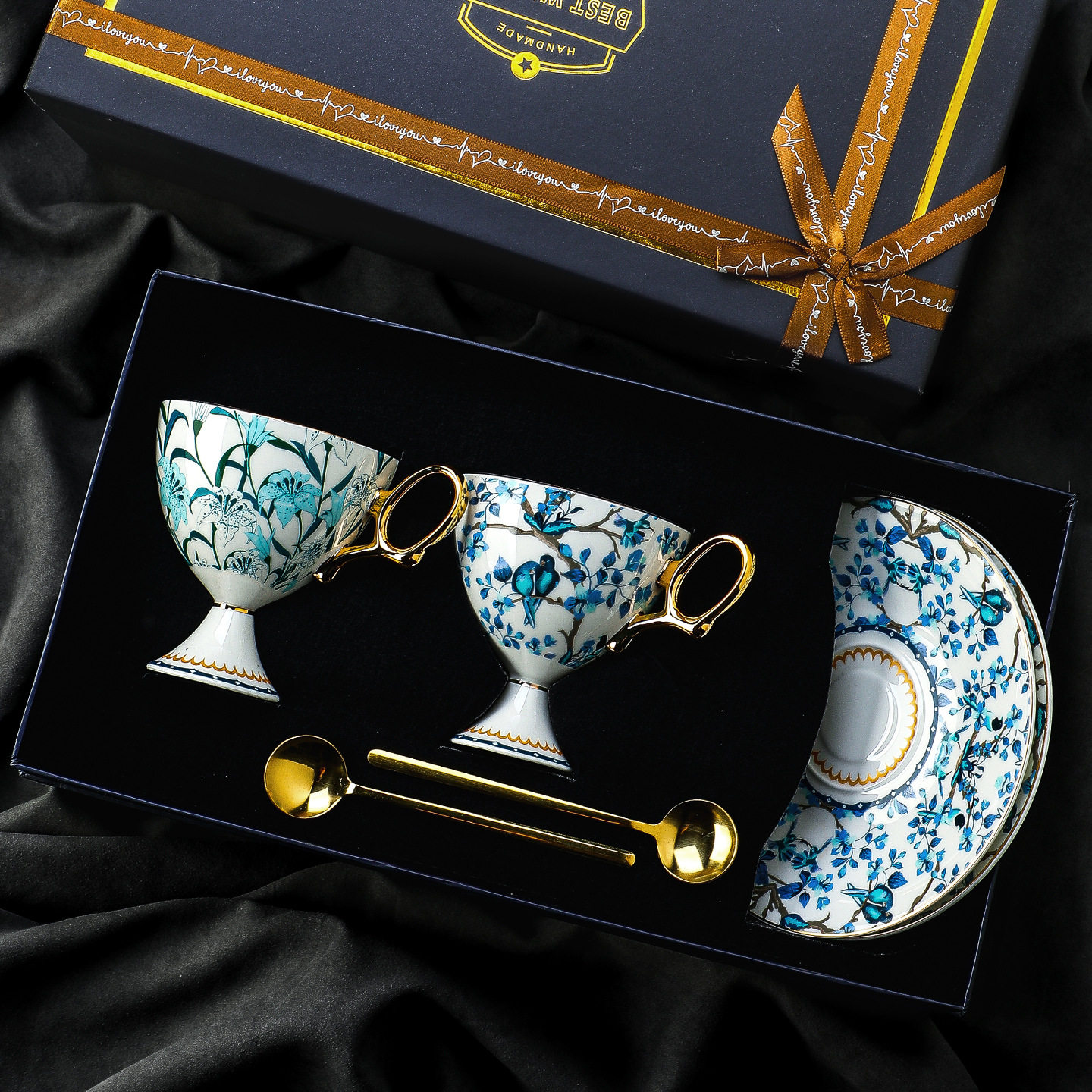 出口女士咖啡杯子杯碟套装高档精致英式下午茶茶具高级礼盒装骨瓷