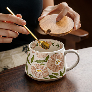 超好看 杯子中古花卉马克杯陶瓷咖啡杯办公室水杯女生出口