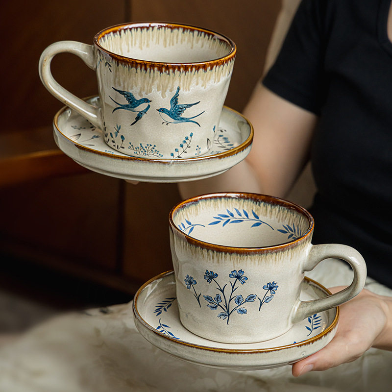 高级感咖啡杯碟复古陶瓷马克杯女士下午茶茶具套装家用出口