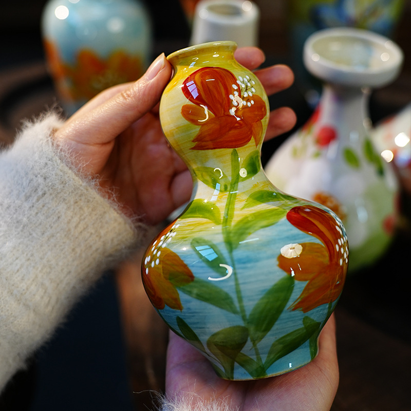 景德镇陶瓷花瓶高级感复古风摆件客厅水培插花鲜花中式小花器