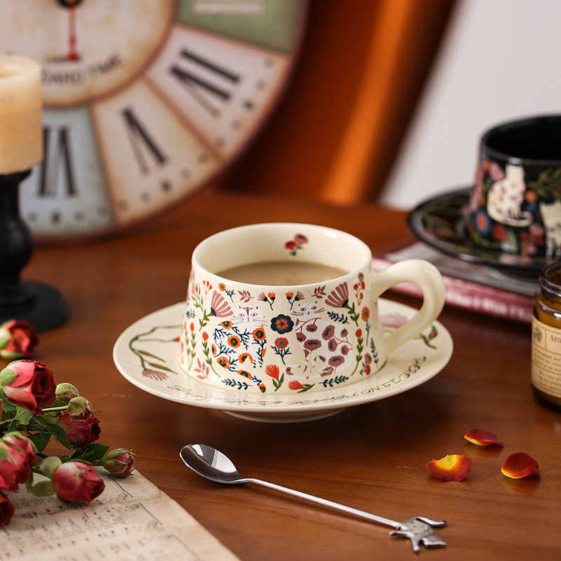 猫影与花魂的奇特碰撞 陶瓷咖啡杯碟高档精致高颜值套装,餐饮具,杯子套装/情侣对杯,淘宝优惠券,粉丝福利购,淘宝优惠卷