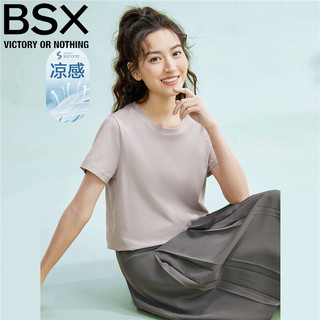 bsx冰感T恤女夏黑科技凉感冰氧吧小圆领印花短袖t恤女05321390