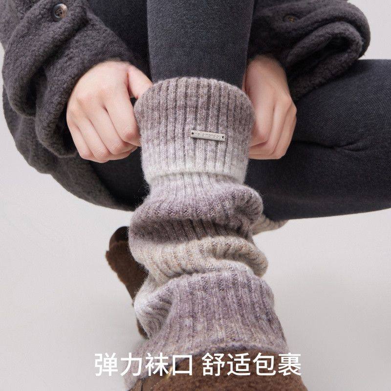 素人工作室袜子女秋冬季金属标渐变羊毛袜套堆堆粗线加厚腿套春秋
