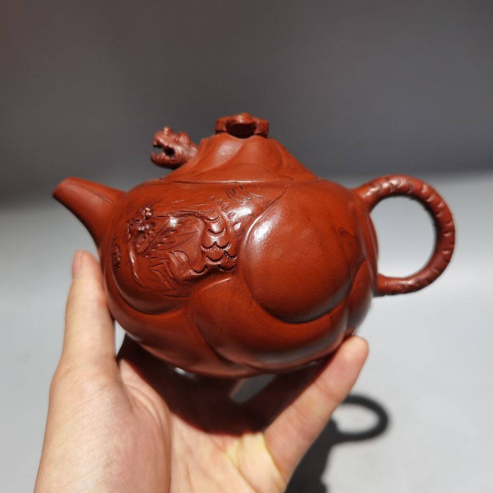 老厂宜兴紫砂壶家用茶壶茶具纯全手工大红袍鱼跃龙门鱼化龙壶单壶
