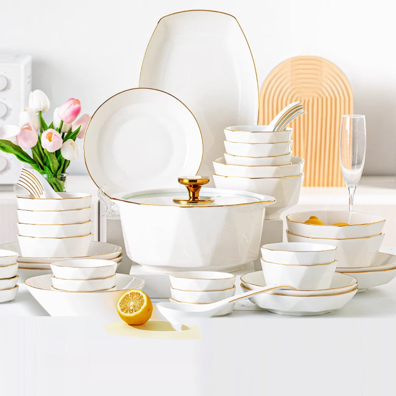 碗碟套装家用简约北欧轻奢金边餐具碗盘碗筷组合礼盒装乔迁送礼