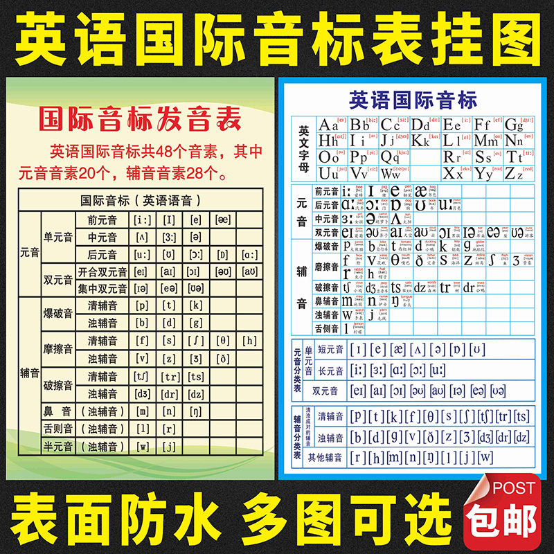 英语国际音标挂图海报26个英文字母元音辅音分类表时态发音表墙贴-封面