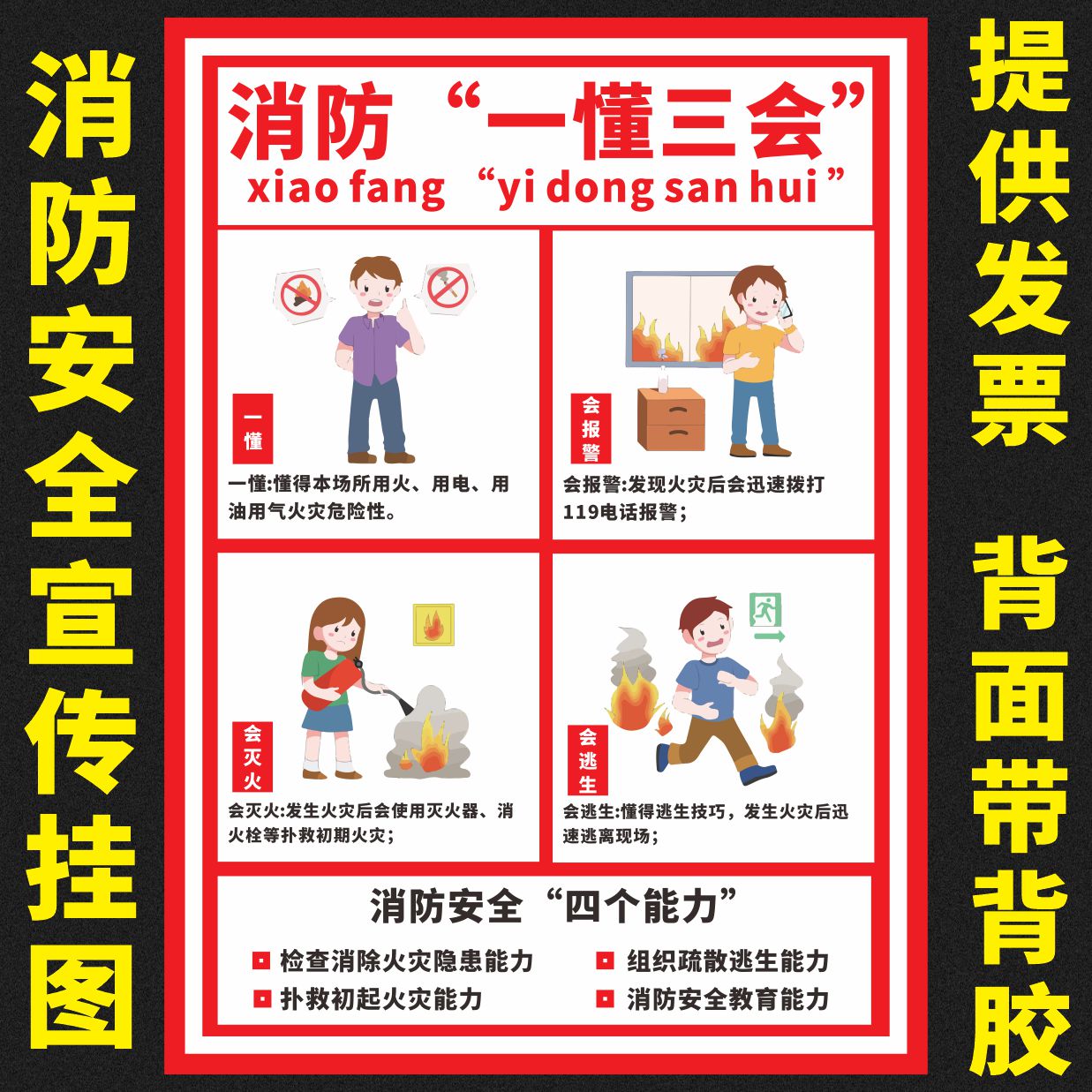 消防一懂三会安全标语消防四个能力建设挂图三提示消防宣传海报