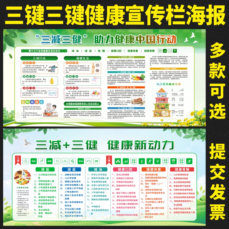 三减三键健康教育新动力宣传栏海报展板夏季健康教育宣传栏墙贴墙