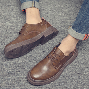 战术马丁靴男低帮夏季透气大头皮鞋潮流英伦风真皮百搭休闲工装鞋