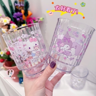 可可爱爱 日本osk树脂透明水杯kitty酷洛米儿童冷水杯漱口杯380ml