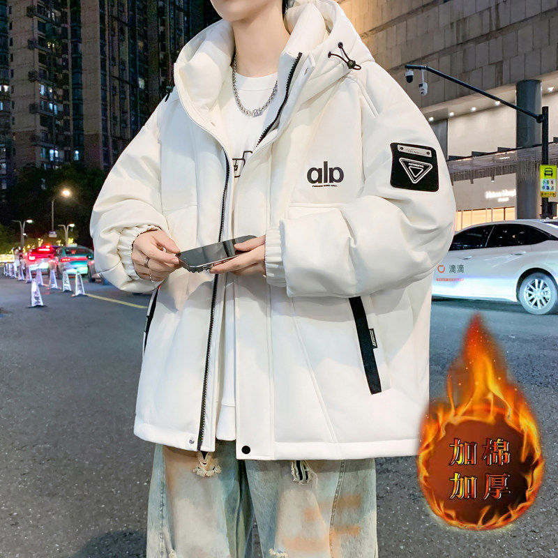 PU皮棉衣男冬季加厚皮衣外套青少年潮牌羽绒棉服初中高中学生棉袄