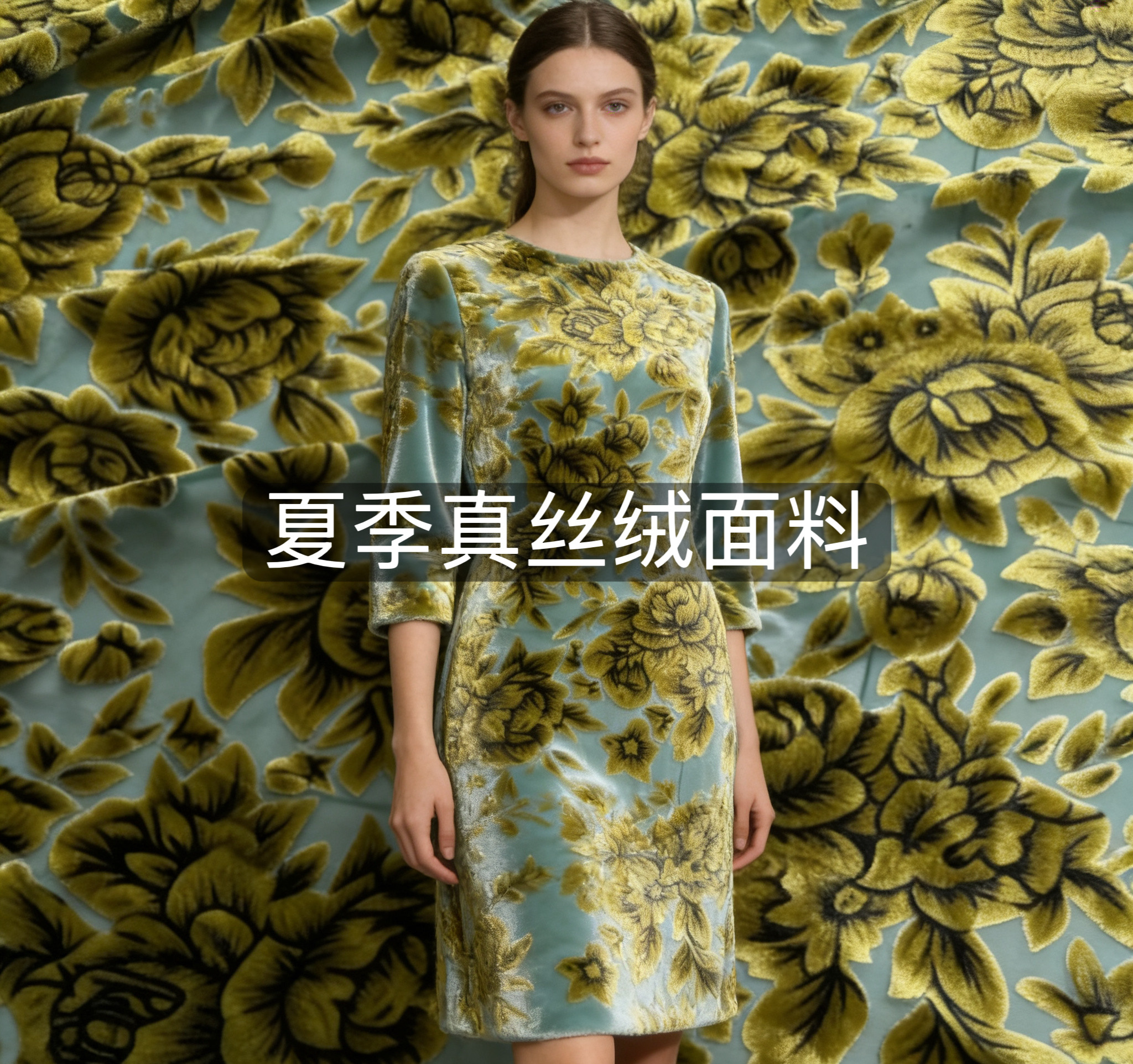 新品真丝绒烂花绒经典时尚传统旗袍裙玫红牡丹花烂花丝绒服装面料