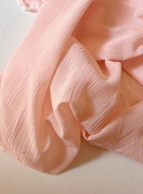 全棉60支粉色皱感纱布料 薄型衬衣裙子面料 飘逸 透视感