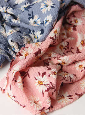 10元/米涤纶蓝色粉色小雏菊 弹力格时装布料面料衬衣裙子 门幅150