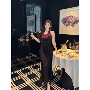 禁欲系御姐风黑紫挂脖蕾丝显瘦修身 大码 鱼尾裙 紫醉金迷 Babes