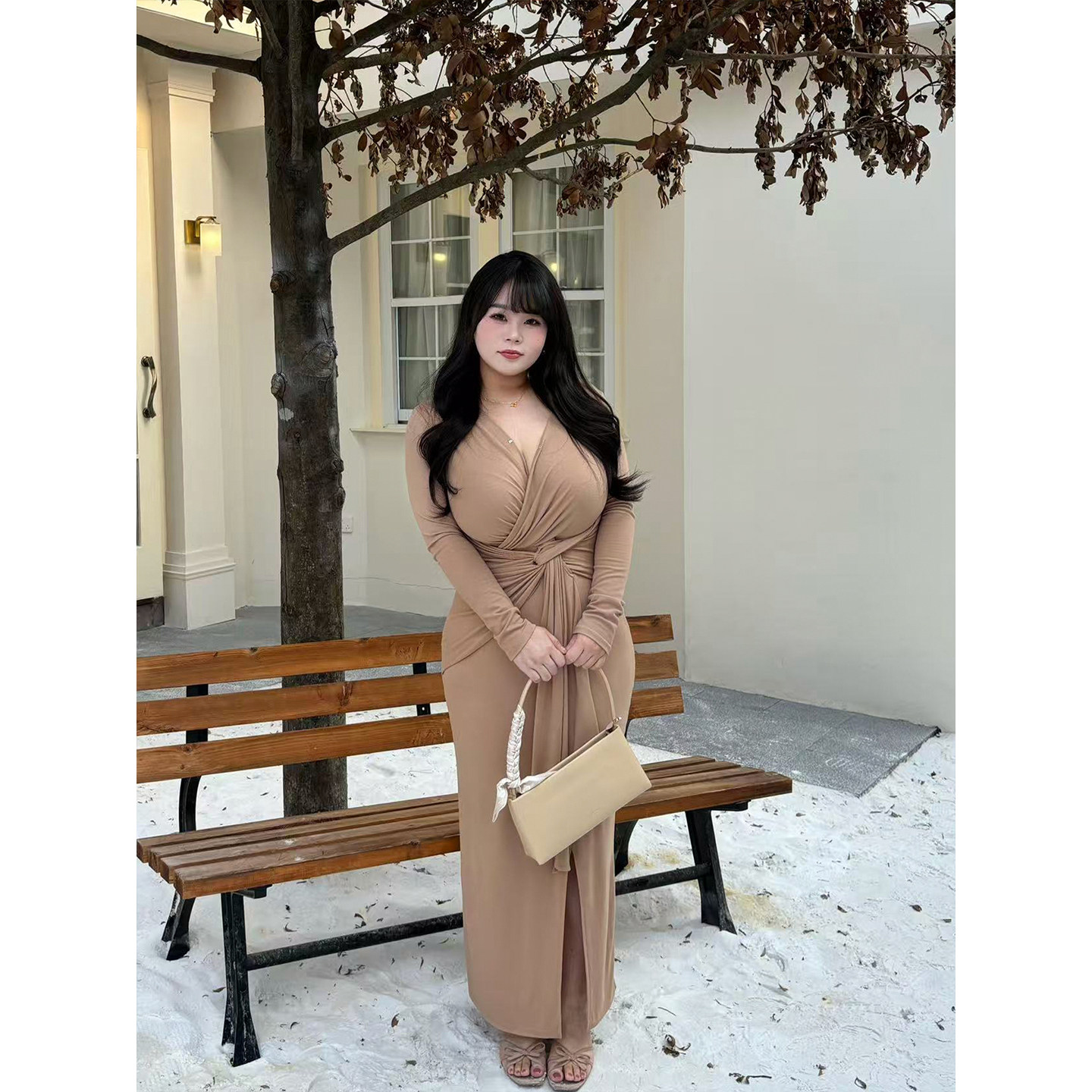 微胖显瘦‘’扭结绑带包臀裙‘’